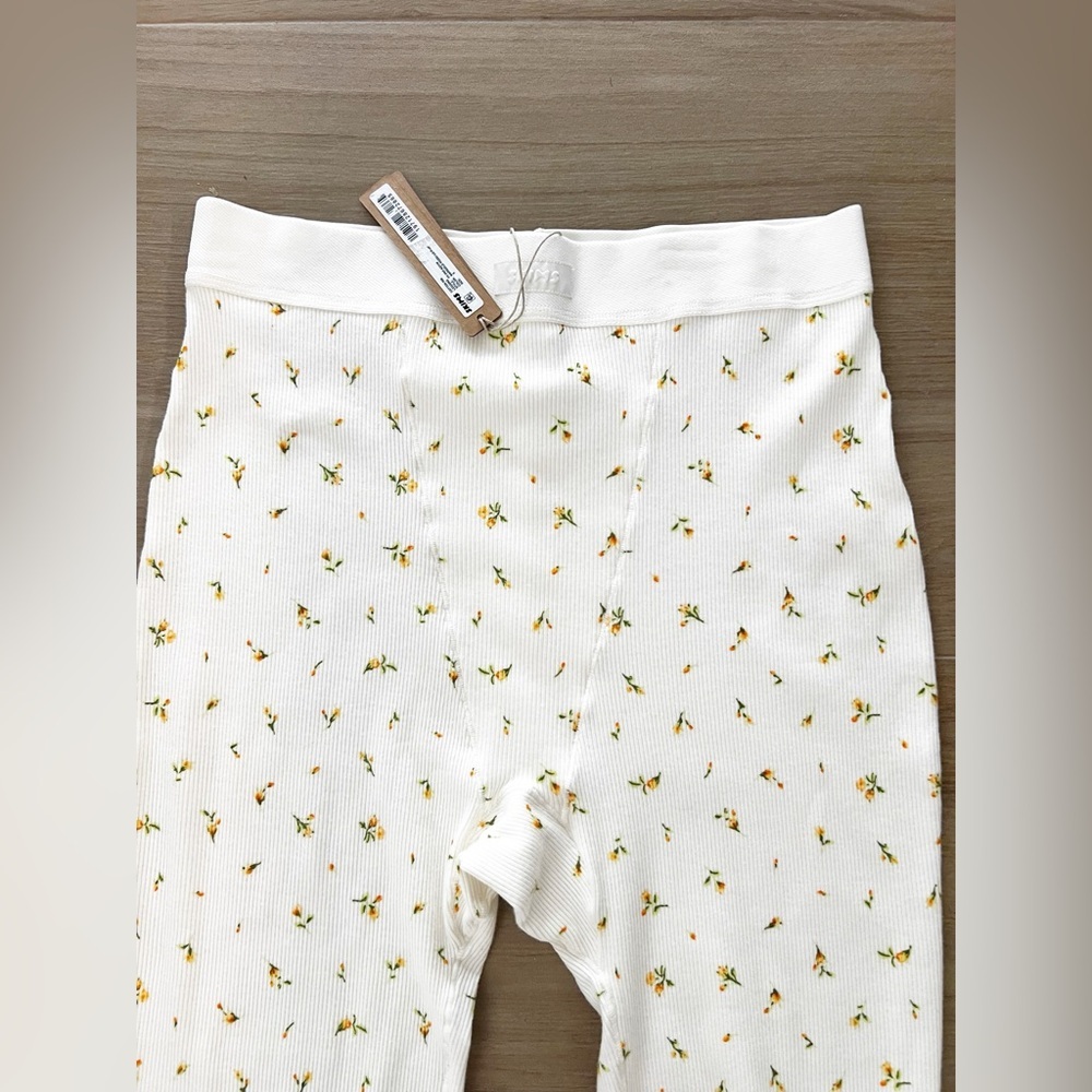 Skims Leggings Cream Marigold Floral Ribbed Knit Cotton Limited Edition Medium - Picture 5 of 6